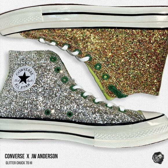 NEW CONVERSE x JW ANDERSON GLITTER CHUCK 70 HIGH SNEAKER IN GOLD / SILVER - Picture 1 of 15